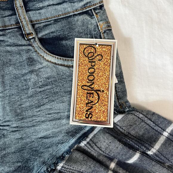 nwt spoon jeans y2k plaid ruffle denim shorts grunge punk flare - Picture 4 of 7